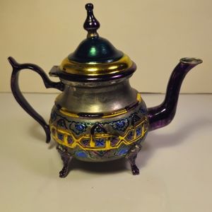 Vintage Morrocan Multi-colored  Tea Pot, Silver-plated - Pre-owned